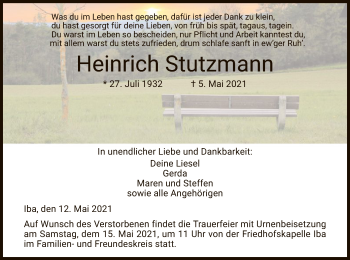 Todesanzeige von Heinrich Stutzmann von HNA