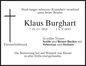 Todesanzeige von Klaus Burghart von merkurtz