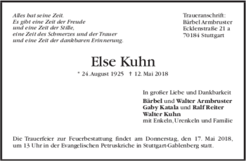 Todesanzeige von Else Kuhn von trauer.de