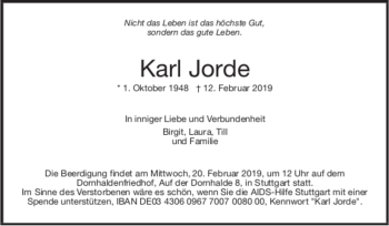 Traueranzeigen Von Karl Jorde Trauer De