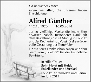 Todesanzeige von Alfred Günther von Aue