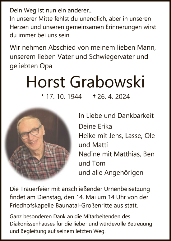 Todesanzeige von Horst Grabowski von HNA