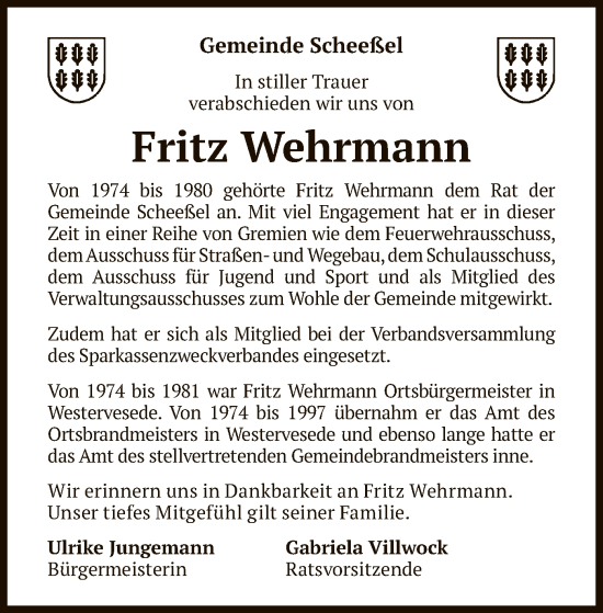 Todesanzeige von Fritz Wehrmann von SYK