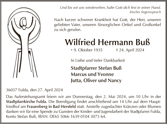 Todesanzeige von Wilfried Hermann Buß von HZ