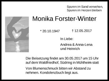 Todesanzeige von Monika Forster-Winter von Offenbach