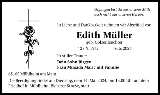 Todesanzeige von Edith Müller von OF