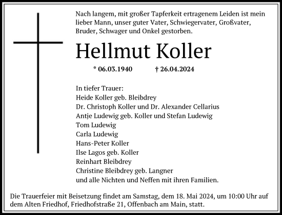 Todesanzeige von Hellmut Koller von OF