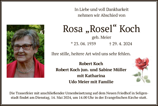 Todesanzeige von Rosa Koch von OF
