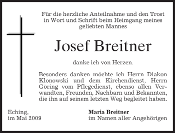 Todesanzeige von Josef Breitner von MERKUR & TZ