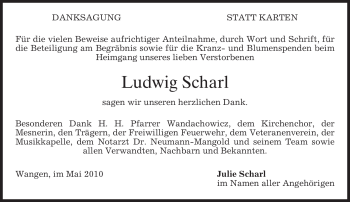 Todesanzeige von Ludwig Scharl von MERKUR & TZ