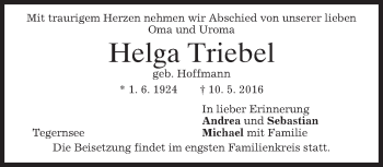 Todesanzeige von Helga Triebel von merkurtz
