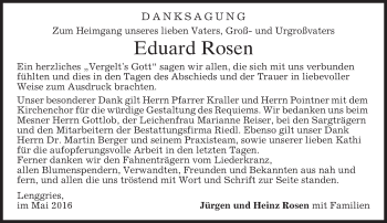 Todesanzeige von Eduard Rosen von merkurtz