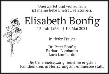 Todesanzeige von Elisabeth Bonfig von merkurtz