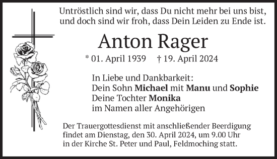 Todesanzeige von Anton Rager von merkurtz