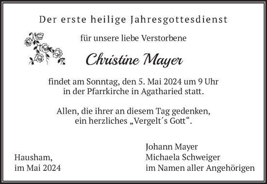 Todesanzeige von Christine Mayer von merkurtz