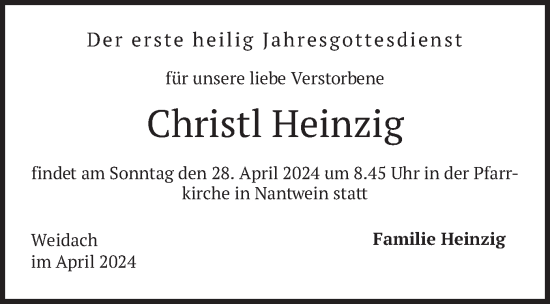 Todesanzeige von Christl Heinzig von merkurtz