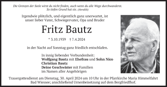 Todesanzeige von Fritz Bautz von merkurtz