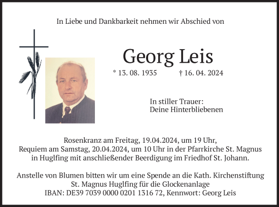 Todesanzeige von Georg Leis von merkurtz
