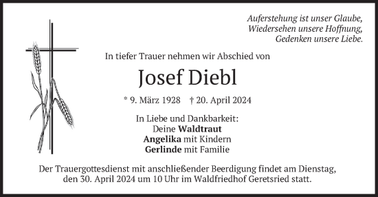Todesanzeige von Josef Diebl von merkurtz