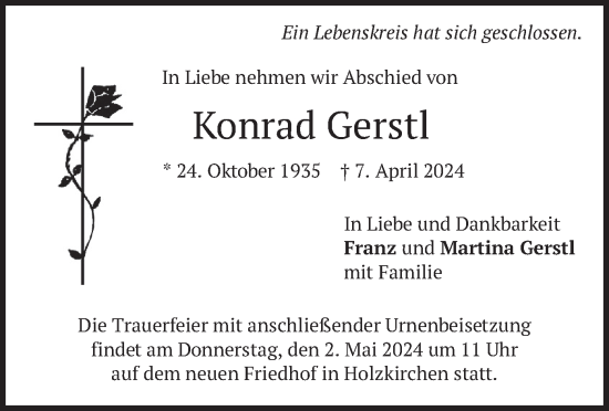 Todesanzeige von Konrad Gerstl von merkurtz
