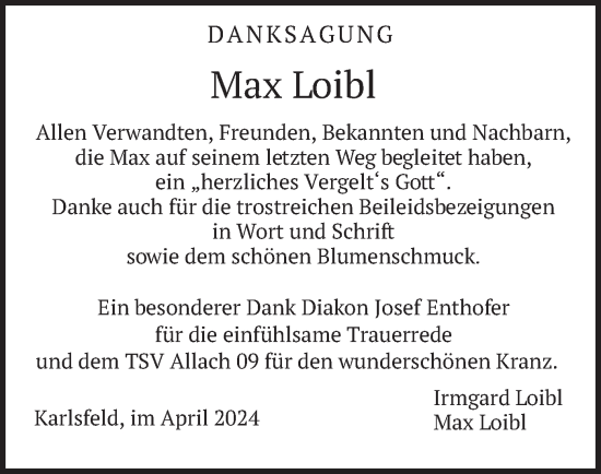 Todesanzeige von Max Loibl von merkurtz