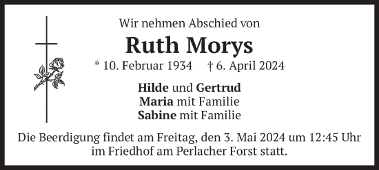 Todesanzeige von Ruth Morys von merkurtz