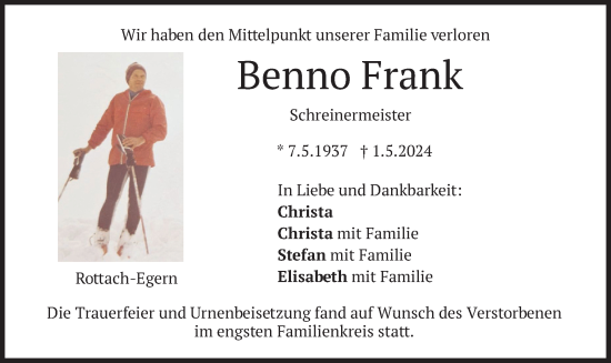Todesanzeige von Benno Frank von merkurtz