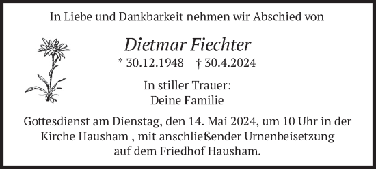 Todesanzeige von Dietmar Fiechter von merkurtz