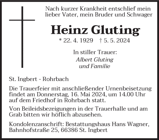 Todesanzeige von Heinz Gluting von saarbruecker_zeitung