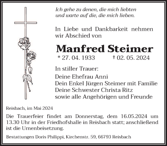 Todesanzeige von Manfred Steimer von saarbruecker_zeitung