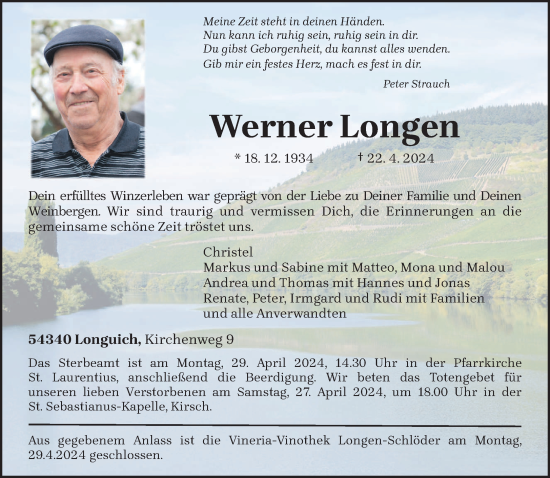 Todesanzeige von Werner Longen von trierischer_volksfreund