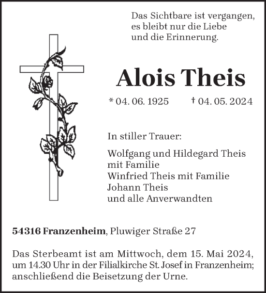Todesanzeige von Alois Theis von trierischer_volksfreund