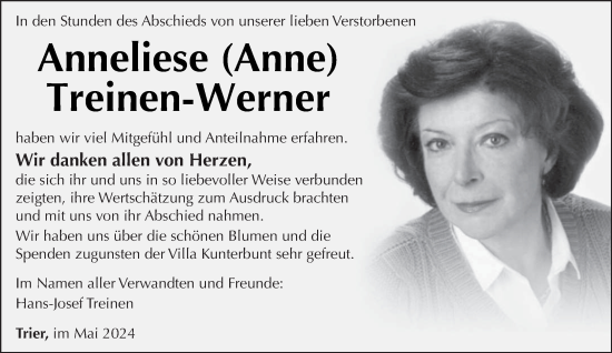 Todesanzeige von Anneliese Treinen-Werner von trierischer_volksfreund