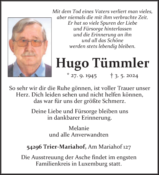 Todesanzeige von Hugo Tümmler von trierischer_volksfreund