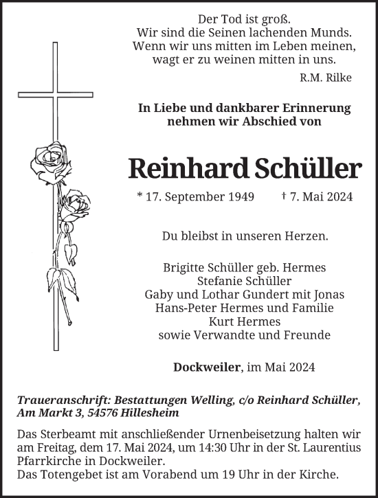 Todesanzeige von Reinhard Schüller von trierischer_volksfreund