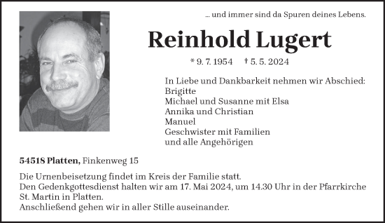 Todesanzeige von Reinhold Lugert von trierischer_volksfreund