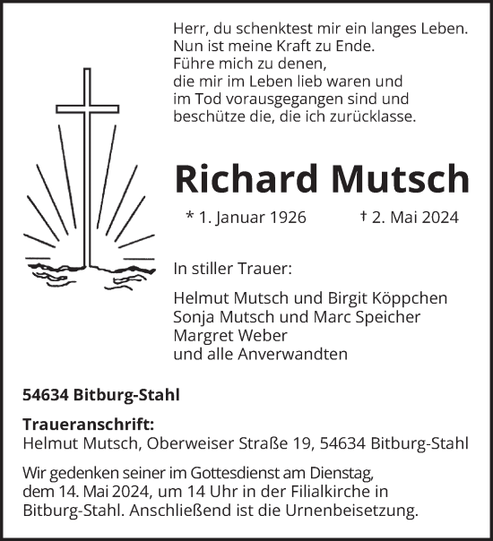 Todesanzeige von Richard Mutsch von trierischer_volksfreund