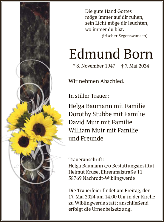 Todesanzeige von Edmund Born von WA