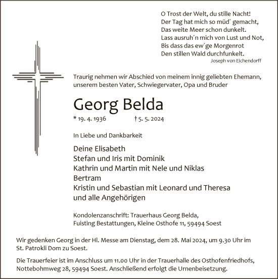 Todesanzeige von Georg Belda von WA