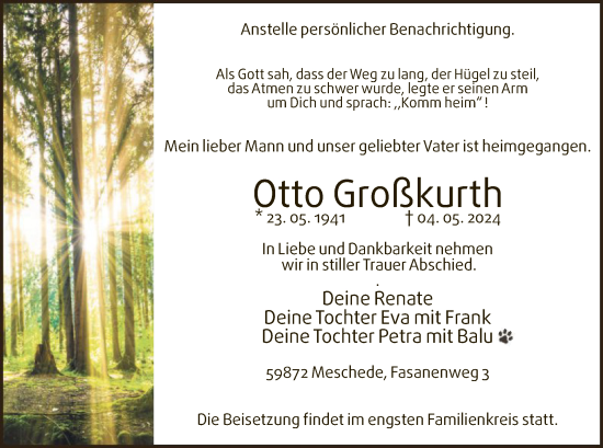 Todesanzeige von Otto Großkurth von WA