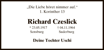 Todesanzeige von Richard Czeslick von Uelzen