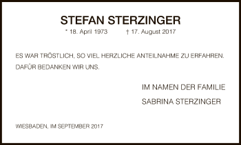 Todesanzeige von Stefan Sterzinger von Eschwege