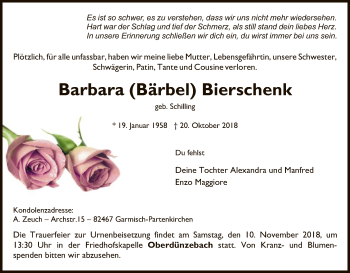 Todesanzeige von Barbara Bierschenk von Eschwege