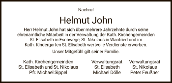 Todesanzeige von Helmut John von Eschwege