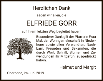 Todesanzeige von Elfriede Gorr von Eschwege