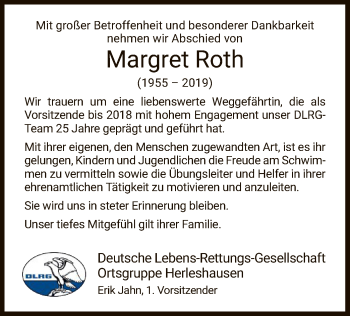 Todesanzeige von Margret Roth von Eschwege