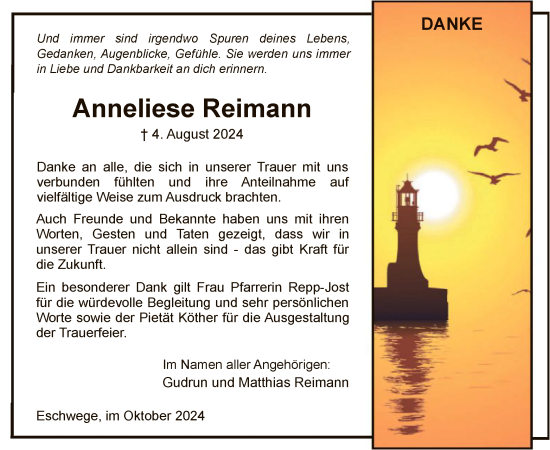 Todesanzeige von Anneliese Reimann von WRS