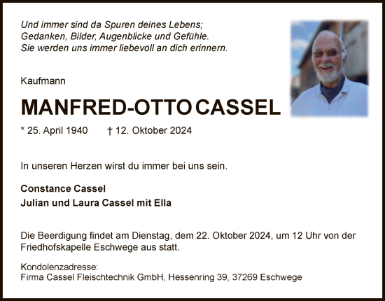 Todesanzeige von Manfred-Otto Cassel von WRS