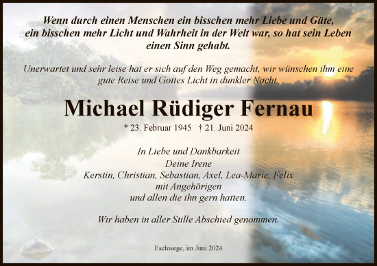 Todesanzeige von Michael Rüdiger Fernau von WRS