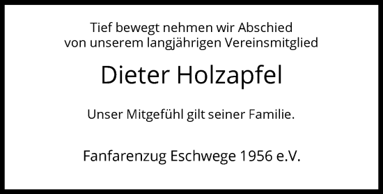 Todesanzeige von Dieter Holzapfel von WRS